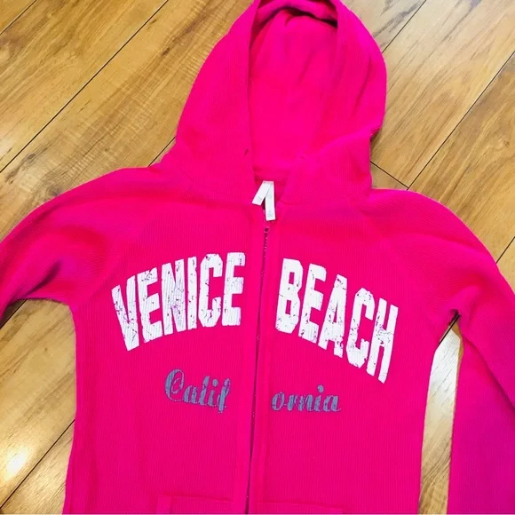Venice beach California beach Pink waffle knit hoodie venice beach small - Picture 6 of 7